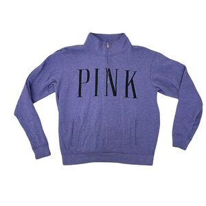 PINK VICTORIAS SECRET purple crew neck zip up size small F179